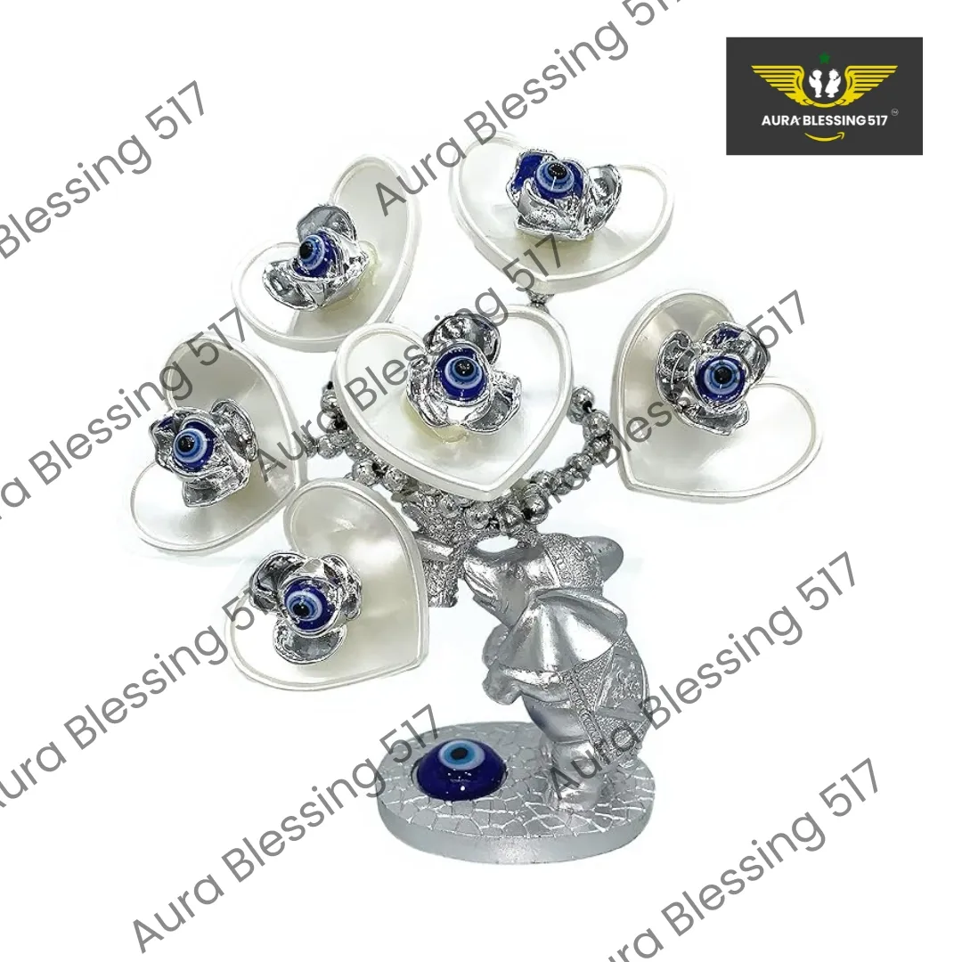 Betterdecor Mini Turkish Nazar Blue Evil Eye Lucky Tree with Elephant Design
