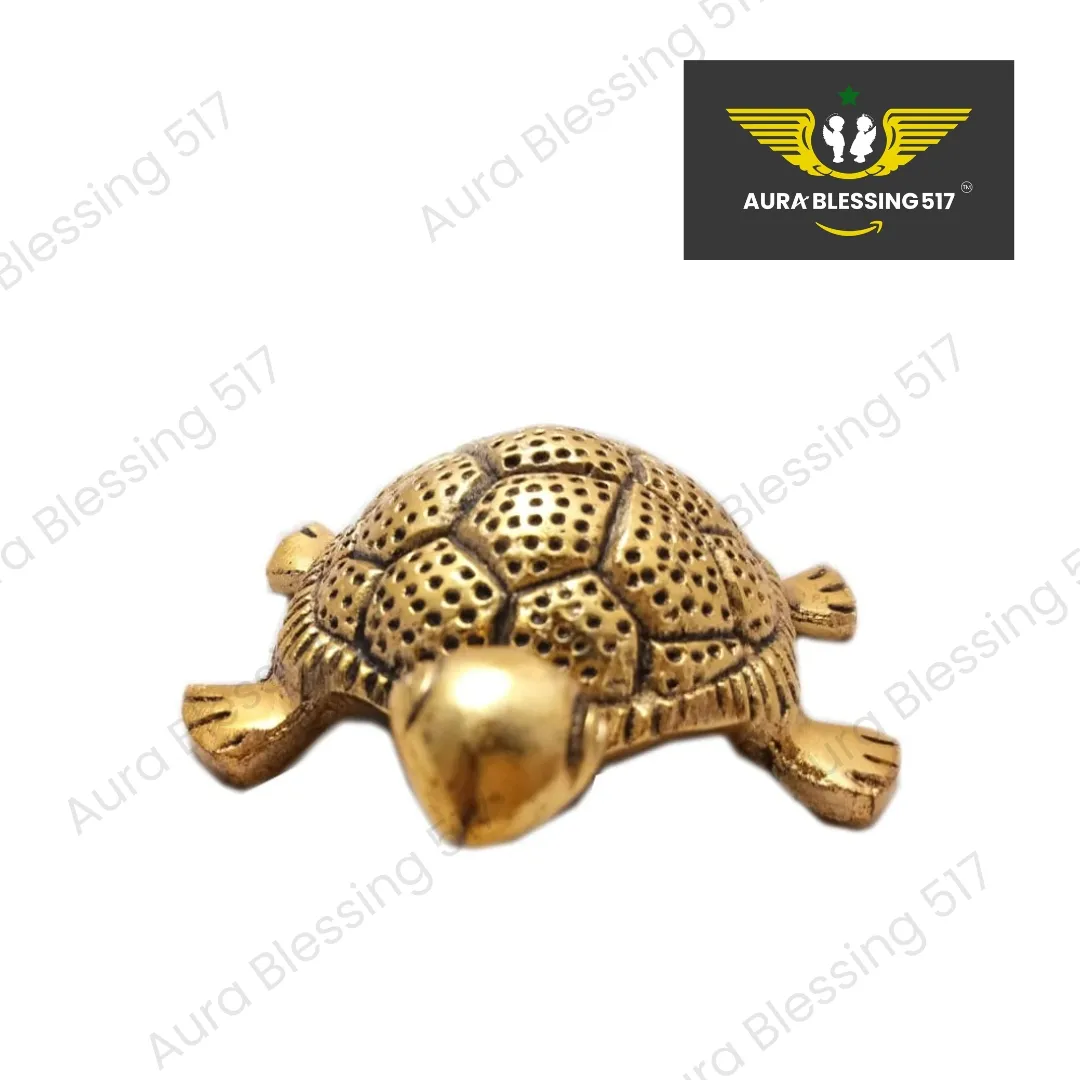 Metal Feng Shui Golden Tortoise on Glass Plate - 5.5 inches — view 5 of 6