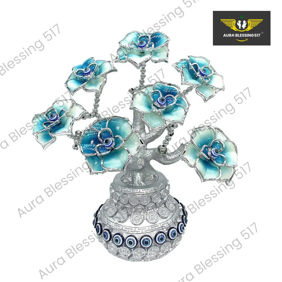 Blue Evil Eyes Money Fortune Tree in Money Pot