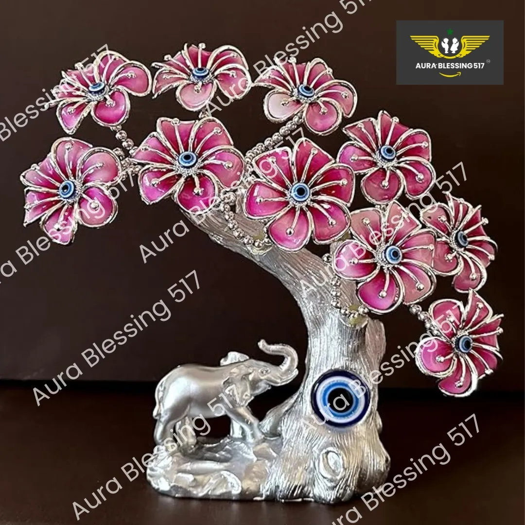 Blue Evil Eye Turkish Nazar Money Fortune Tree with Lucky Elephant Design (Pink) — view 2 of 3