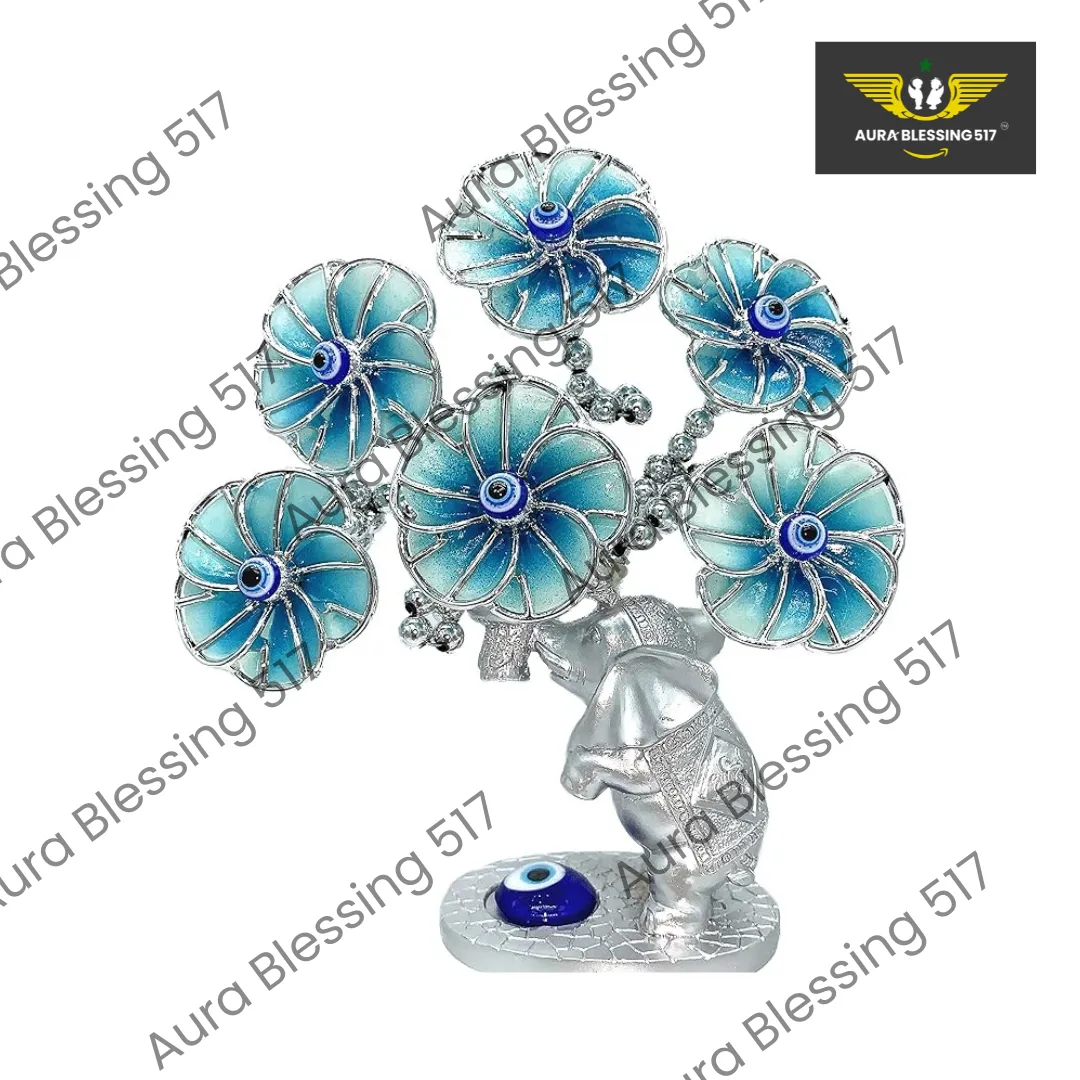 Betterdecor Mini Turkish Nazar Blue Evil Eye Tree with Lucky Elephant
