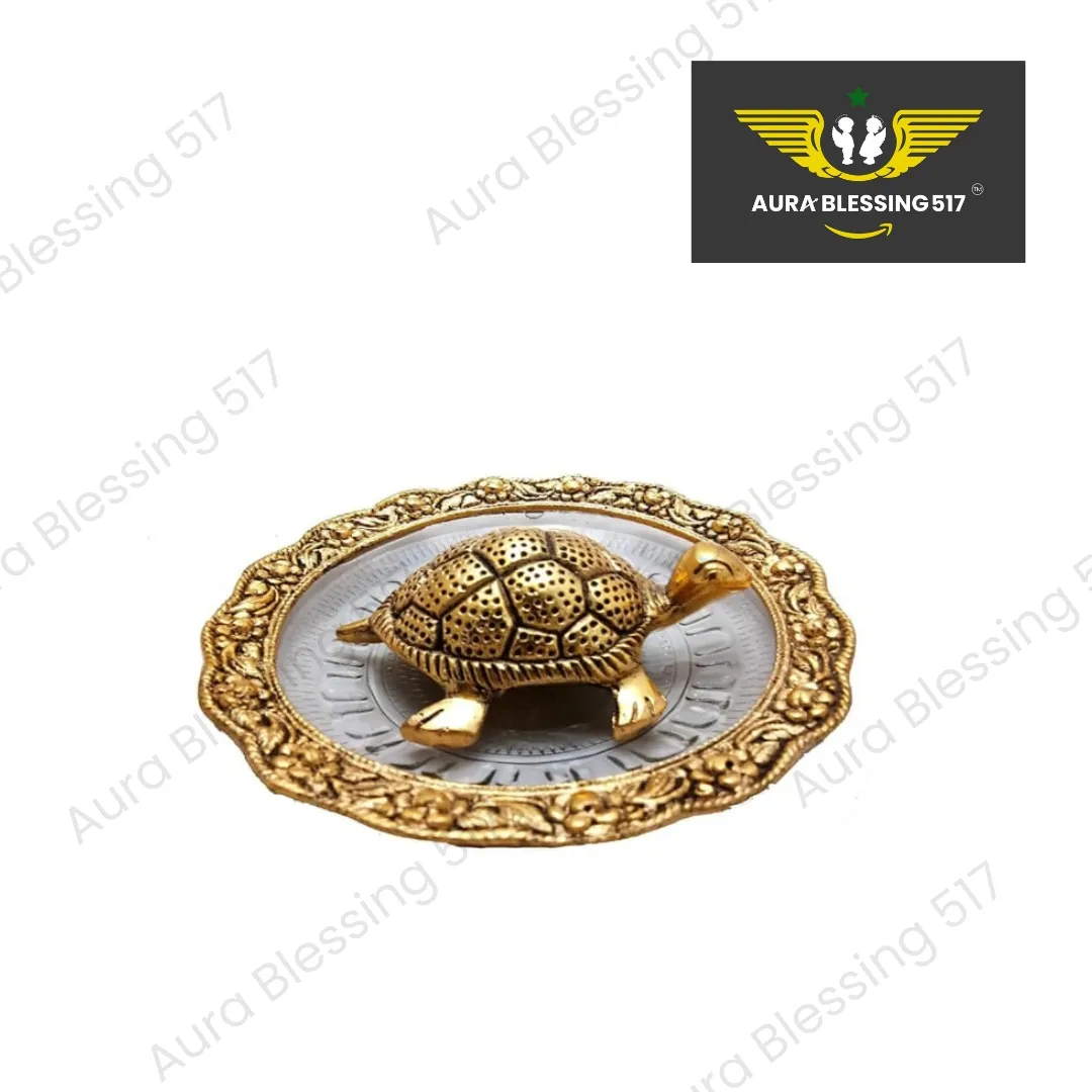 Metal Feng Shui Golden Tortoise on Glass Plate - 5.5 inches — view 4 of 6
