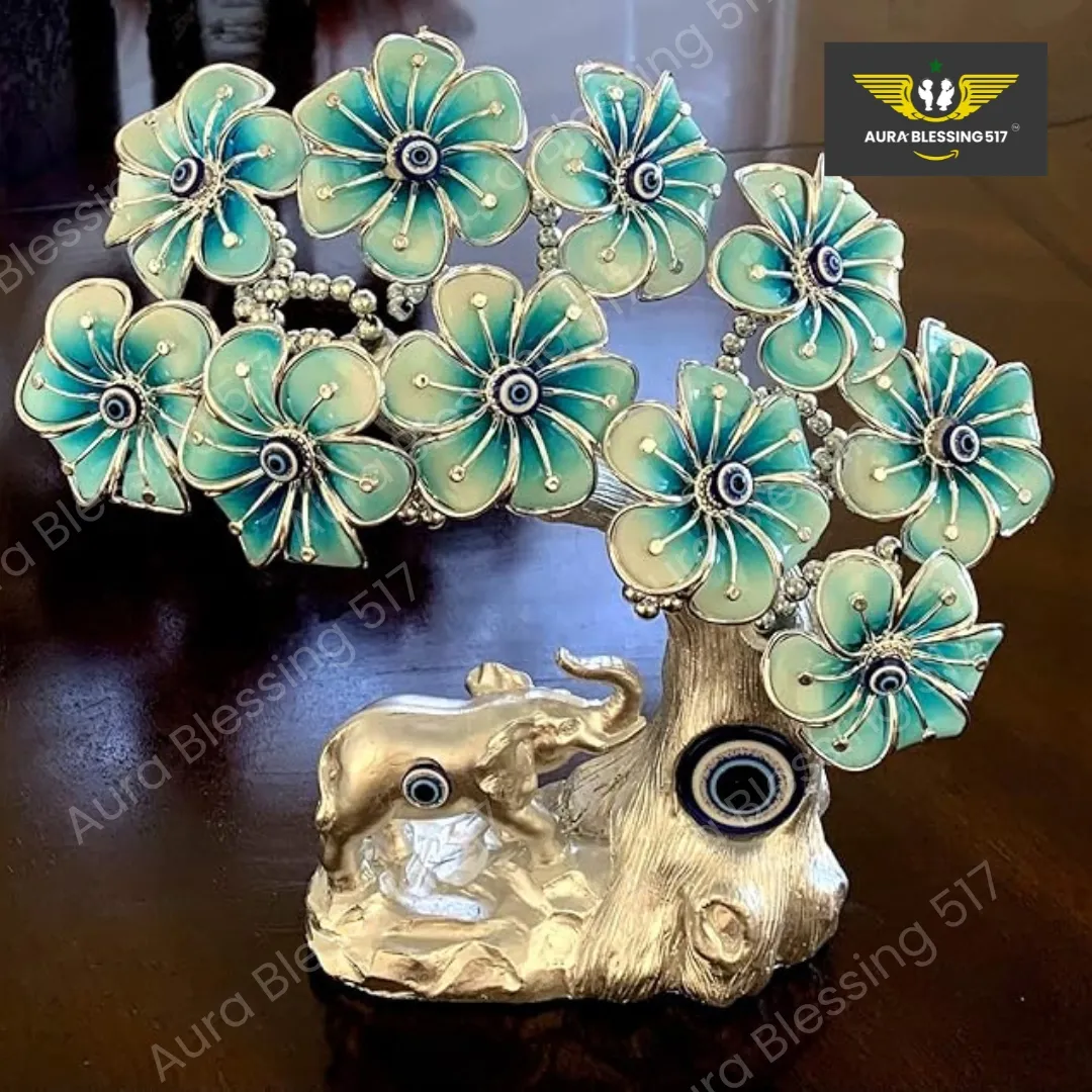 Blue Evil Eye Turkish Nazar Fortune Tree with Elephant — Silver & Blue — view 2 of 3