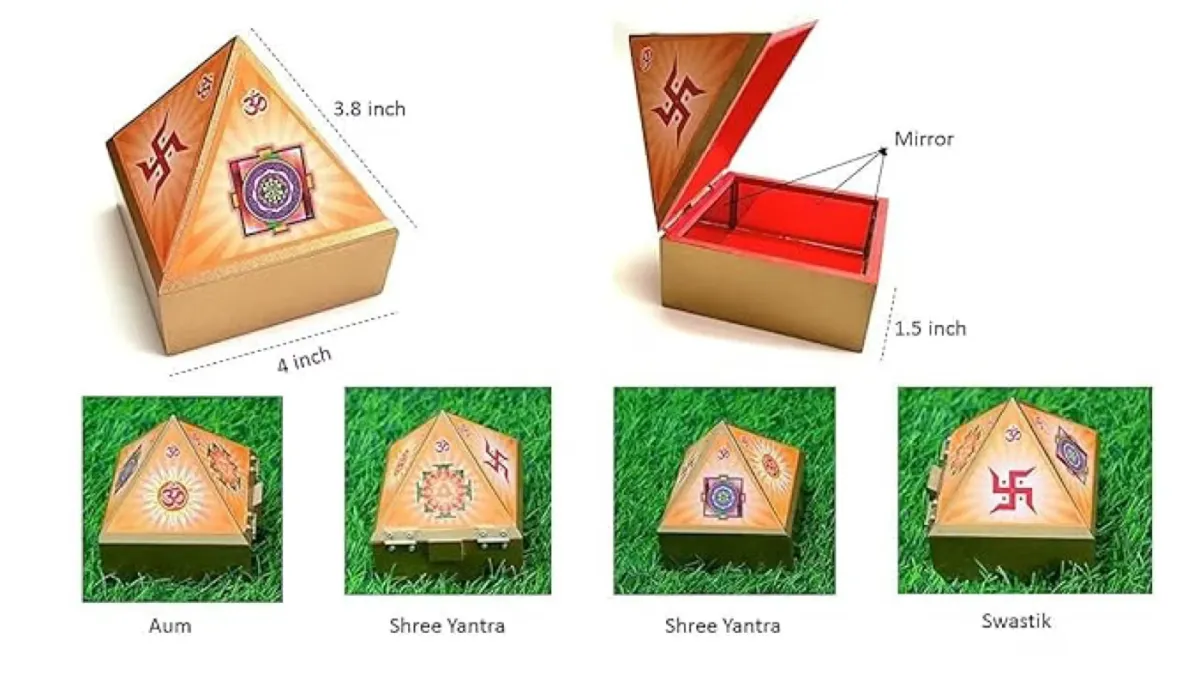 Aura Blessing Pyramid Wooden Box – Shree Yantra Decor with Laxmi Wealth Storage — view 4 of 5