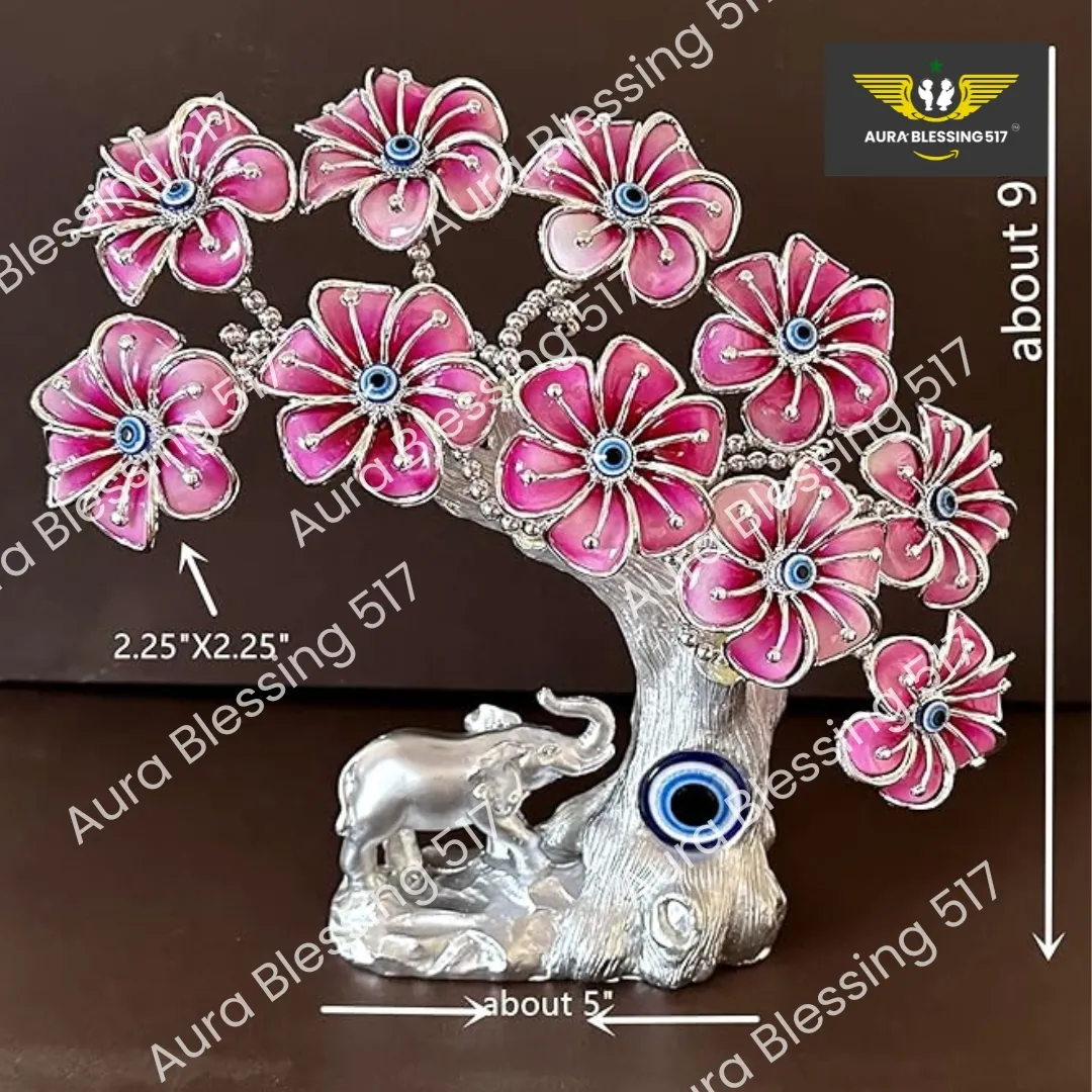 Blue Evil Eye Turkish Nazar Money Fortune Tree with Lucky Elephant Design (Pink) — view 3 of 3