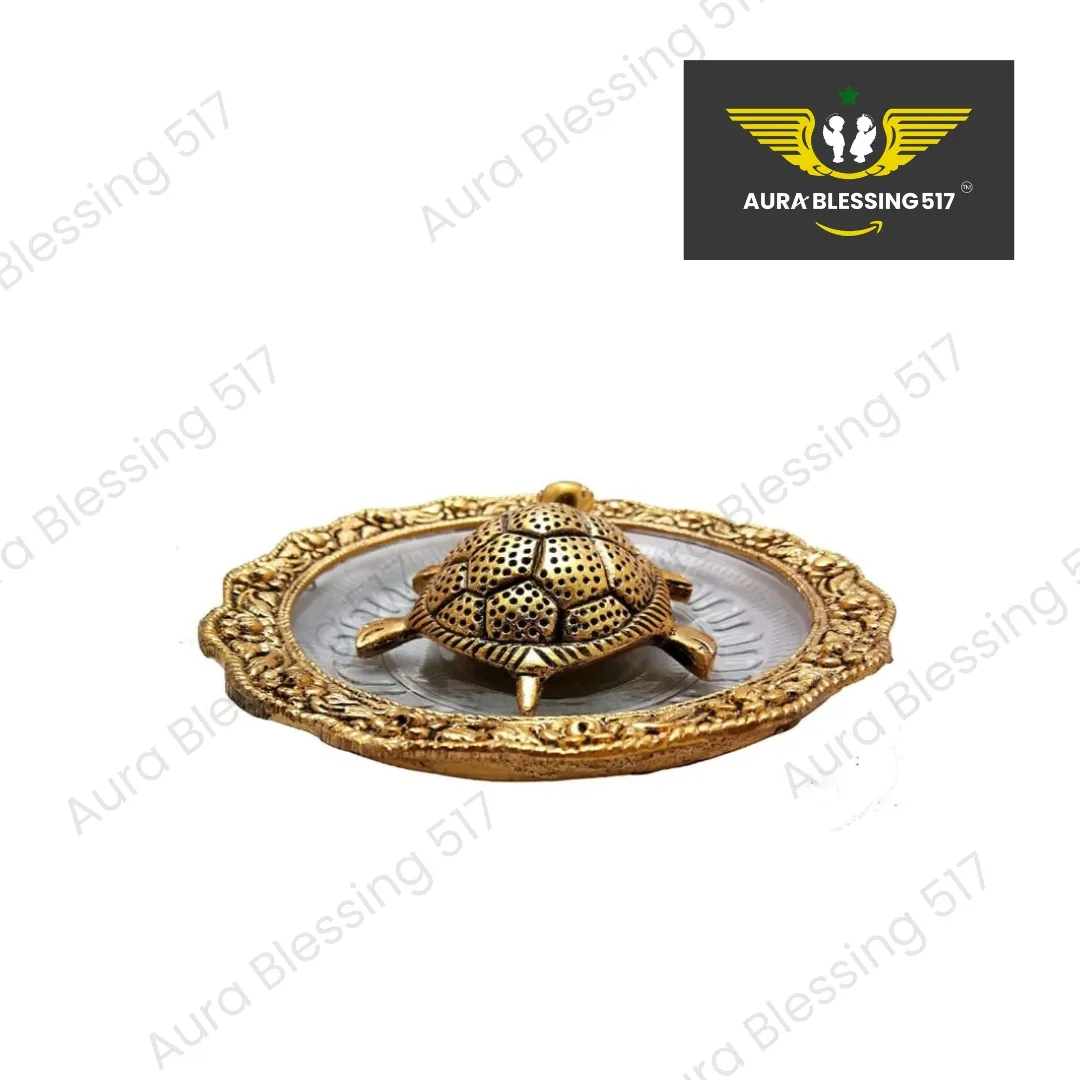 Metal Feng Shui Golden Tortoise on Glass Plate - 5.5 inches — view 3 of 6