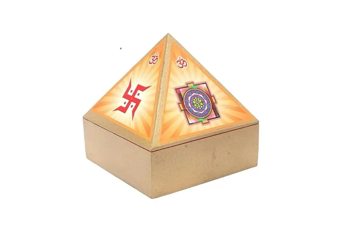 Aura Blessing Pyramid Wooden Box – Shree Yantra Decor with Laxmi Wealth Storage — view 2 of 5